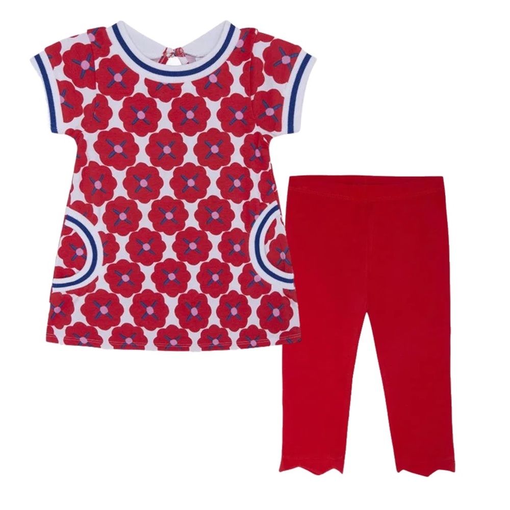 Red Floral Dress and Capri Leggings Set